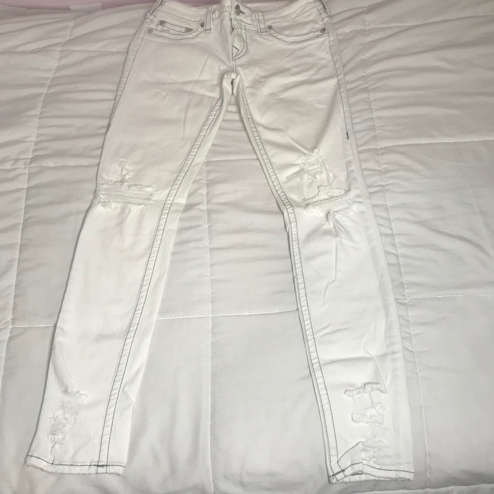 True Religion White Ripped Skinny Jeans